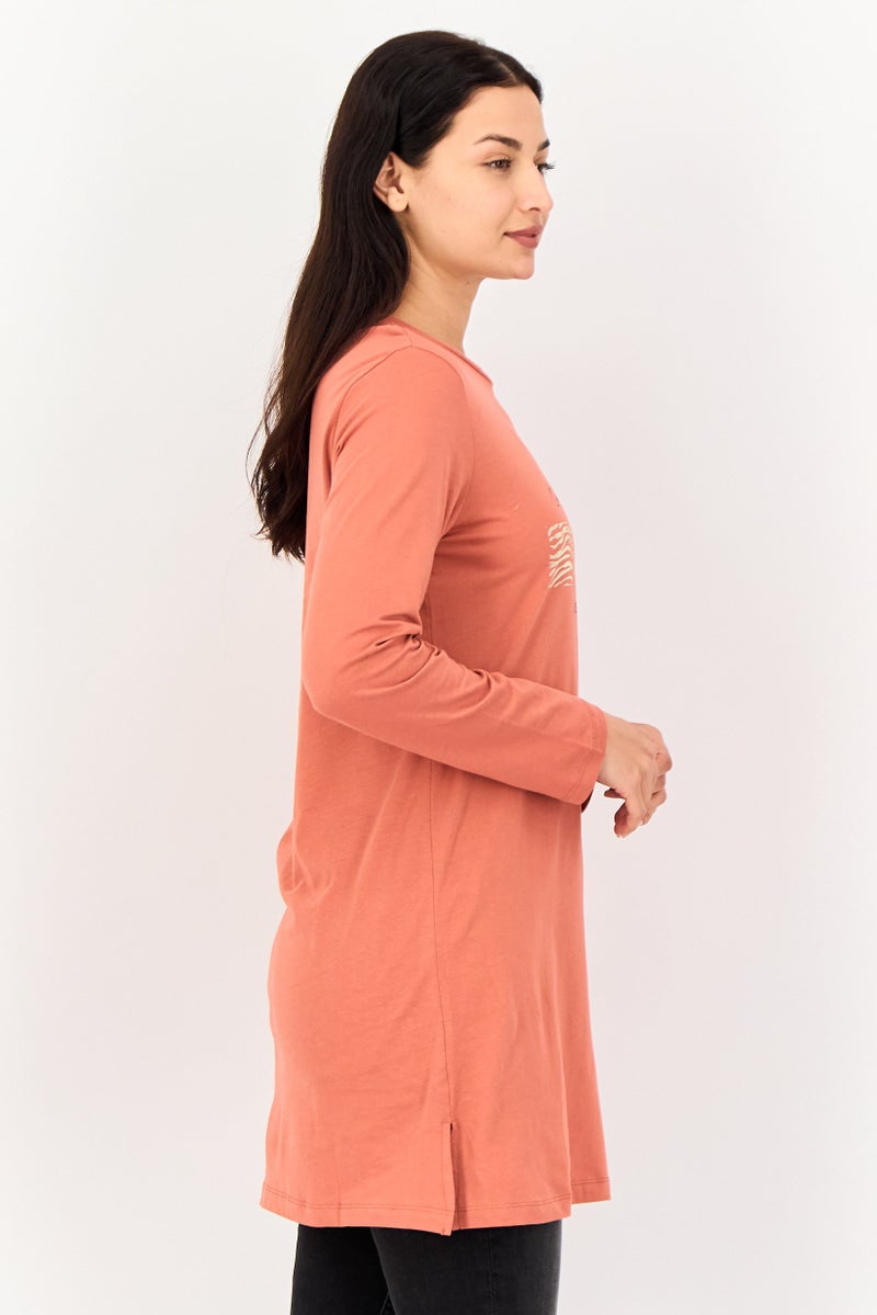 DeFacto Women Crew Neck Long Sleeve Graphic Print Tunic Top, Rust - Image 4