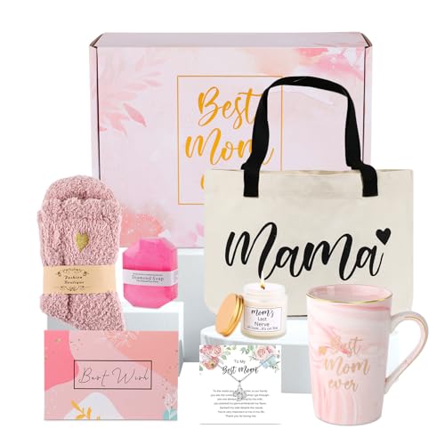 DHQH Best New Mom Gifts for Mom from Daughter Son,Gift Basket for Women Birthday Gifts for Mother-in-law Thanksgiving Presents with Candle box Tote Bag - Image 1