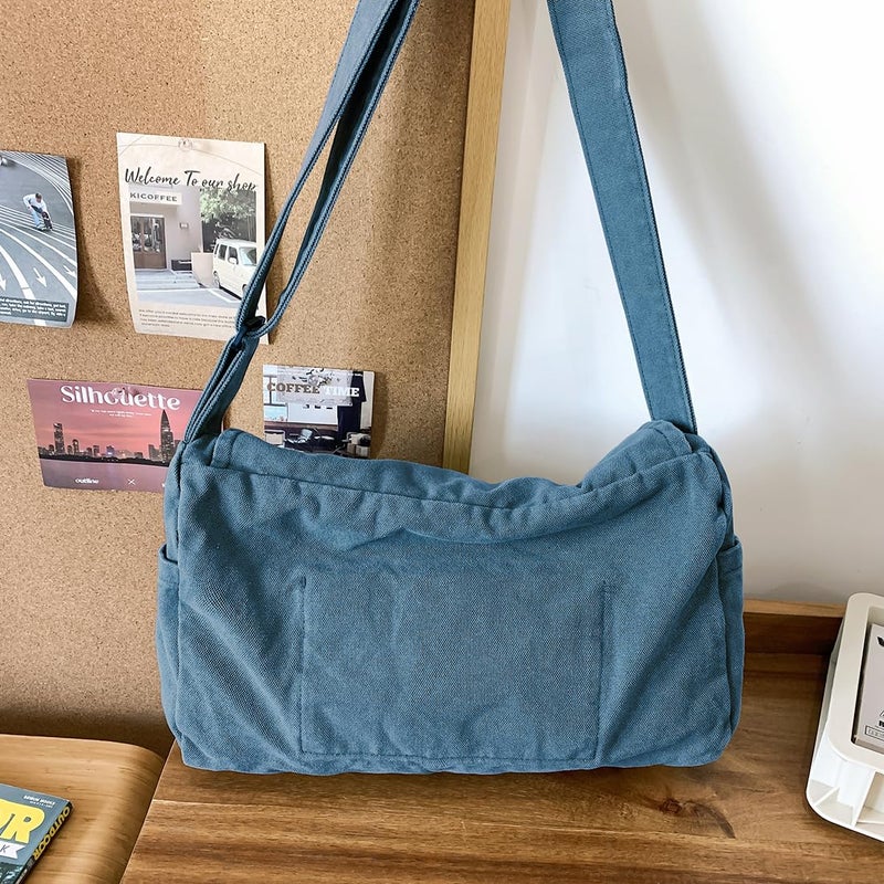 Collsants Messenger Bag for Women Men Satchel Bag Canvas Crossbody Shoulder Bag Casual Sling Bag (blue) - Image 3