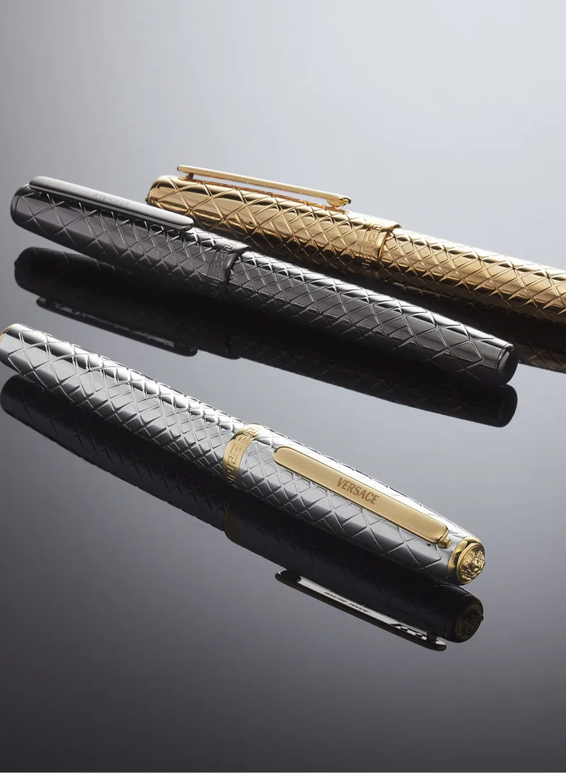 VERSACE Roller Pen - Grey Barrel With Matching Clip And Greca Ring