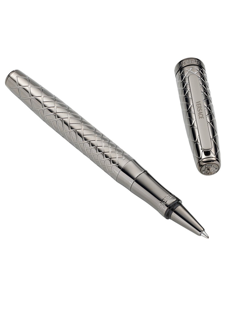VERSACE Roller Pen - Grey Barrel With Matching Clip And Greca Ring  - Image 3