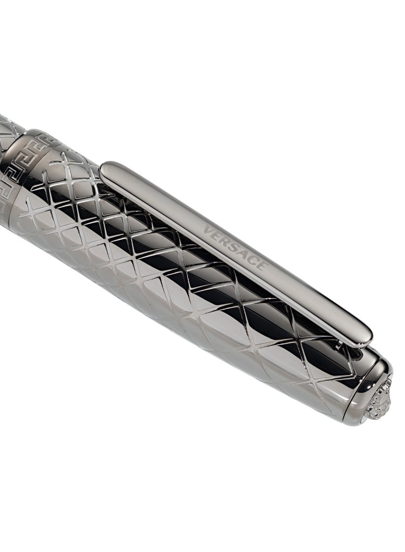 VERSACE Roller Pen - Grey Barrel With Matching Clip And Greca Ring  - Image 2