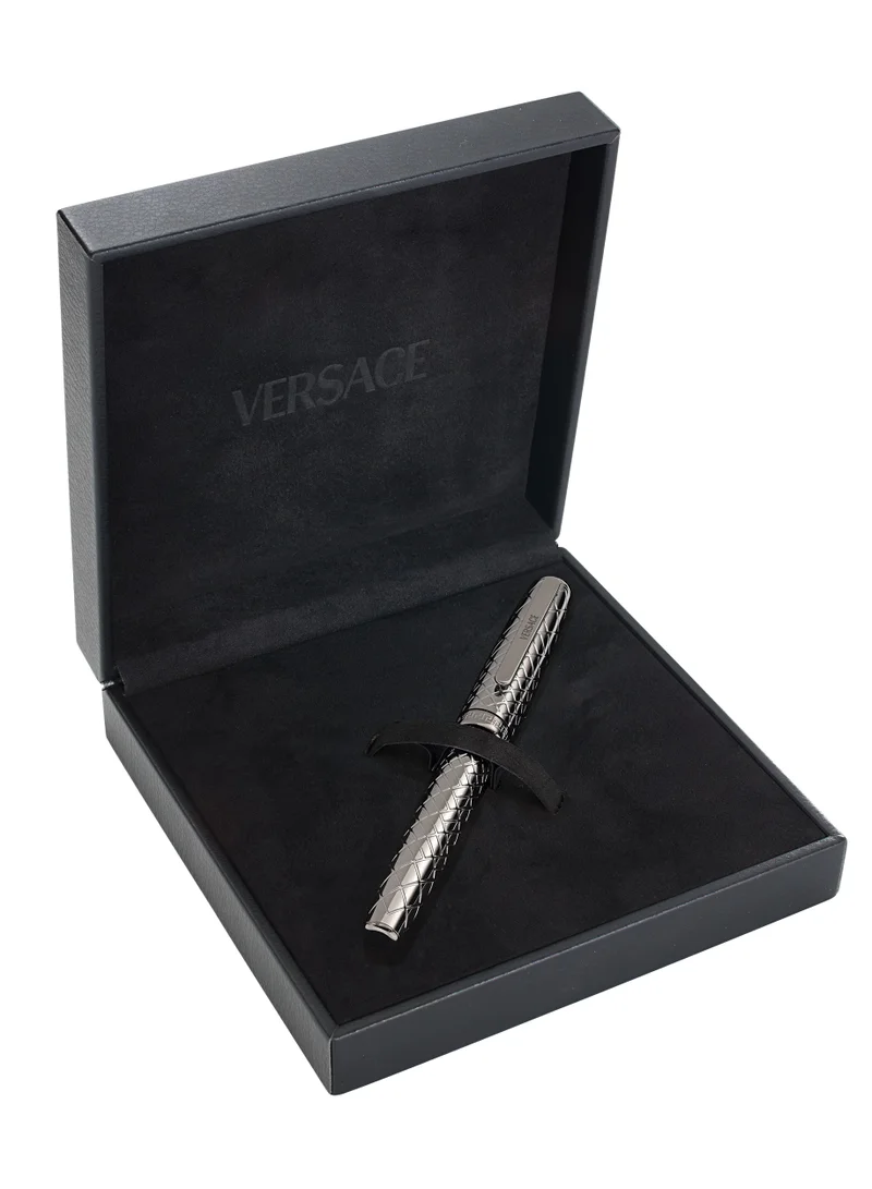 VERSACE Roller Pen - Grey Barrel With Matching Clip And Greca Ring