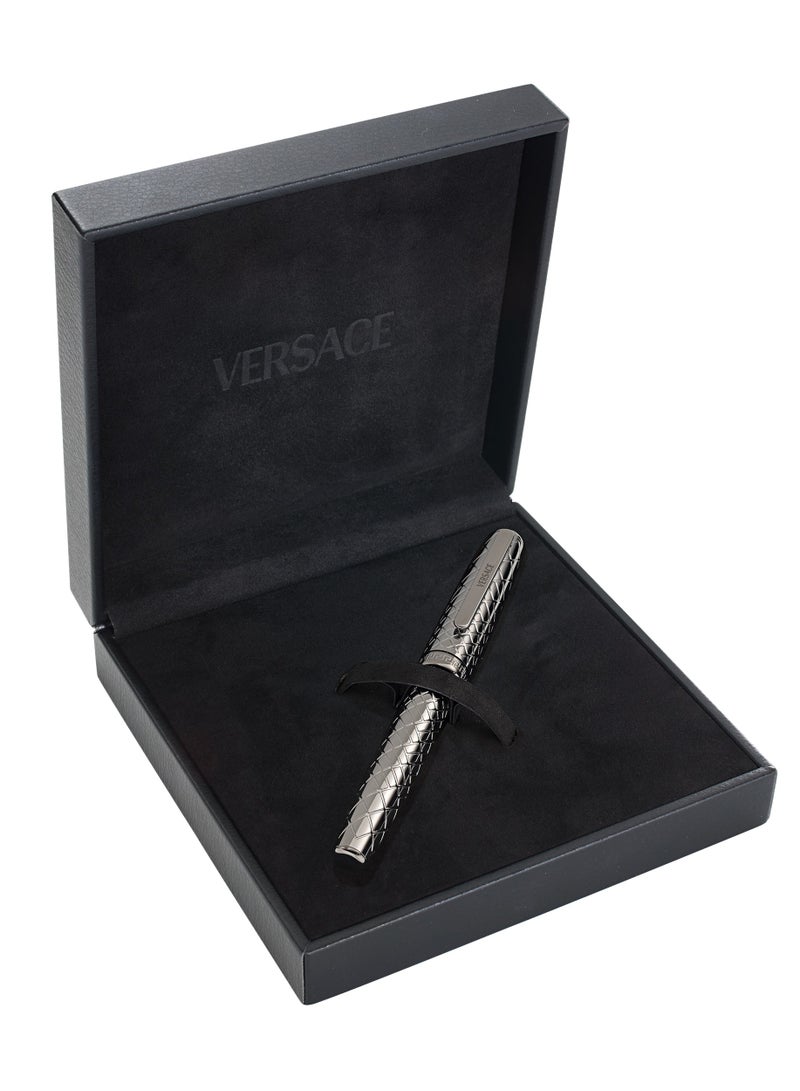 VERSACE Roller Pen - Grey Barrel With Matching Clip And Greca Ring  - Image 4