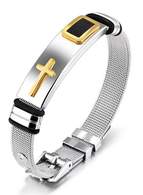 Stainless steel mesh belt adjustable length cross jewelry bracelet