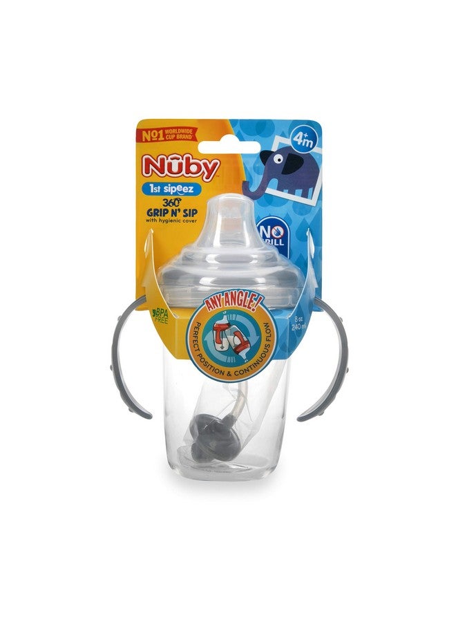 Nuby Twin Handle 360 Grip N' Sip 8oz Tritan Cup with Hygienic Cover, Grey,1 Count (Pack of 1) - Image 1