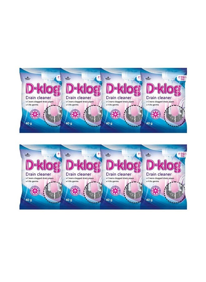 Pidilite D-Klog Drain Cleaner Powder (40G X 8 Units), Removes Clogs, Blockages In Washbasin, Septic Tank, Sinks, Pipes Within 30 Mins.Drain Expert | Sink Cleaner| Toilet Cleaner | No Manual Hassle Required  - Image 1