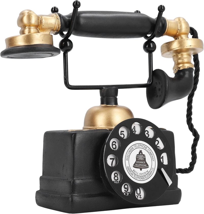 Vintage Retro Telephone Ornament Antique Resin Decor for Home Cafe Bar Mid Century Landline Phone Model for Vintage Lovers 7.1 X 6.1 X 3.5in - Image 2
