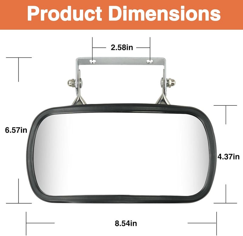 HEMRUNK 8" x 4" Universal Stainless Steel Rectangular Convex Rear View Mirror with U-Bracket for Tractors Trucks Forklifts Boats (Pack of 1) Modern versatile shape - Image 2