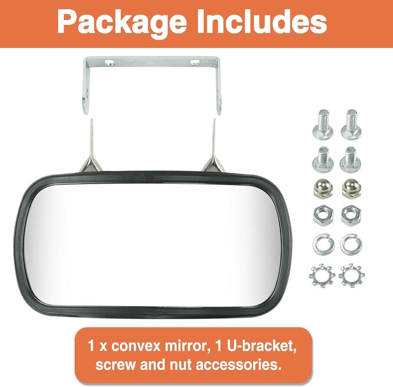 HEMRUNK 8" x 4" Universal Stainless Steel Rectangular Convex Rear View Mirror with U-Bracket for Tractors Trucks Forklifts Boats (Pack of 1) Modern versatile shape - Image 4