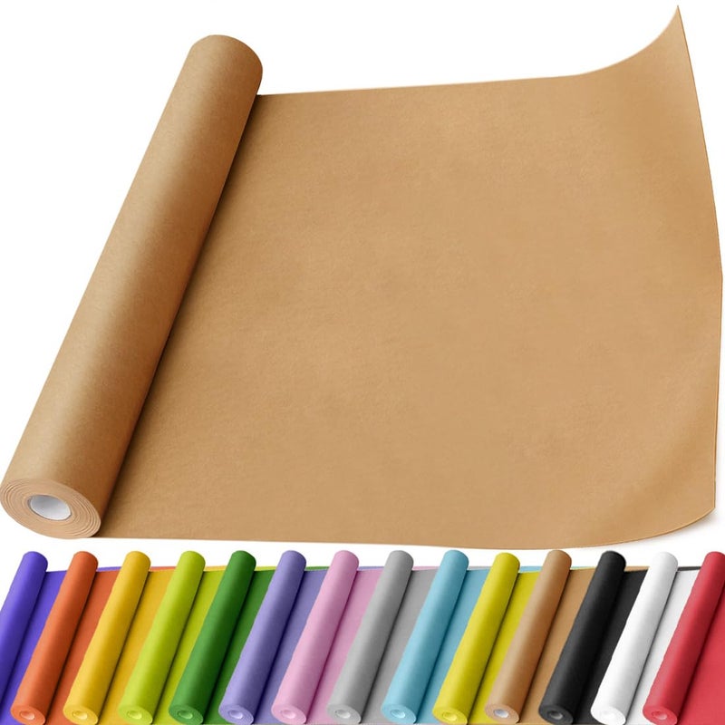 PH PERKHOMY PerkHomy Brown Kraft Paper Roll 17.5" x 600" (50') for Gift Wrapping Bulletin Board Craft Art Bouquet Flower Packing Moving Shipping Floor Covering Table 70GSM 50LB (Brown, 17.5" x 50') - Image 1