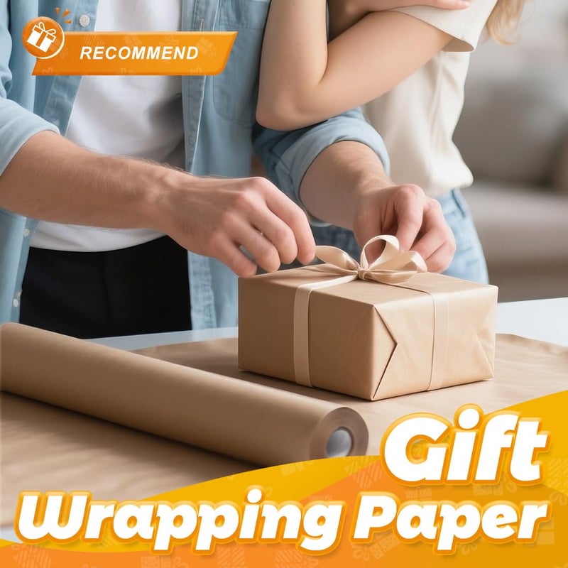 PH PERKHOMY PerkHomy Brown Kraft Paper Roll 17.5" x 600" (50') for Gift Wrapping Bulletin Board Craft Art Bouquet Flower Packing Moving Shipping Floor Covering Table 70GSM 50LB (Brown, 17.5" x 50') - Image 4