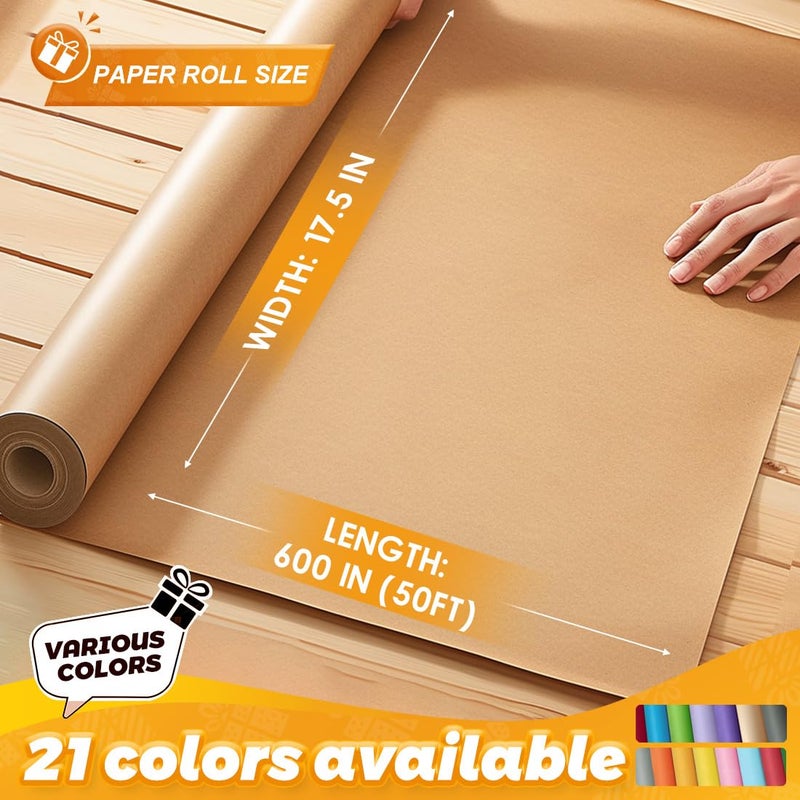 PH PERKHOMY PerkHomy Brown Kraft Paper Roll 17.5" x 600" (50') for Gift Wrapping Bulletin Board Craft Art Bouquet Flower Packing Moving Shipping Floor Covering Table 70GSM 50LB (Brown, 17.5" x 50') - Image 2