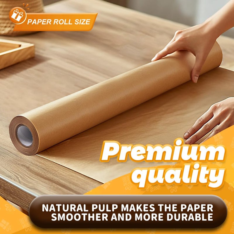 PH PERKHOMY PerkHomy Brown Kraft Paper Roll 17.5" x 600" (50') for Gift Wrapping Bulletin Board Craft Art Bouquet Flower Packing Moving Shipping Floor Covering Table 70GSM 50LB (Brown, 17.5" x 50') - Image 3