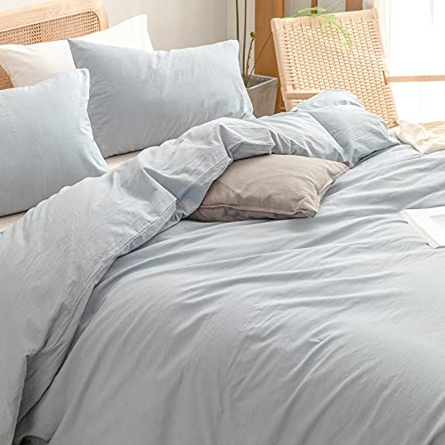 BESTOUCH Duvet Cover Set 100% Washed Cotton Linen Feel Super Soft Comfortable Chic Lightweight 2 PCs Home Bedding Set Solid Cornflower Blue Twin/Twin XL - Image 2