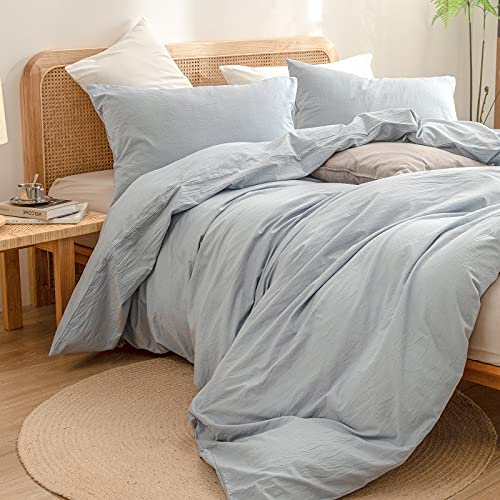 BESTOUCH Duvet Cover Set 100% Washed Cotton Linen Feel Super Soft Comfortable Chic Lightweight 2 PCs Home Bedding Set Solid Cornflower Blue Twin/Twin XL - Image 5