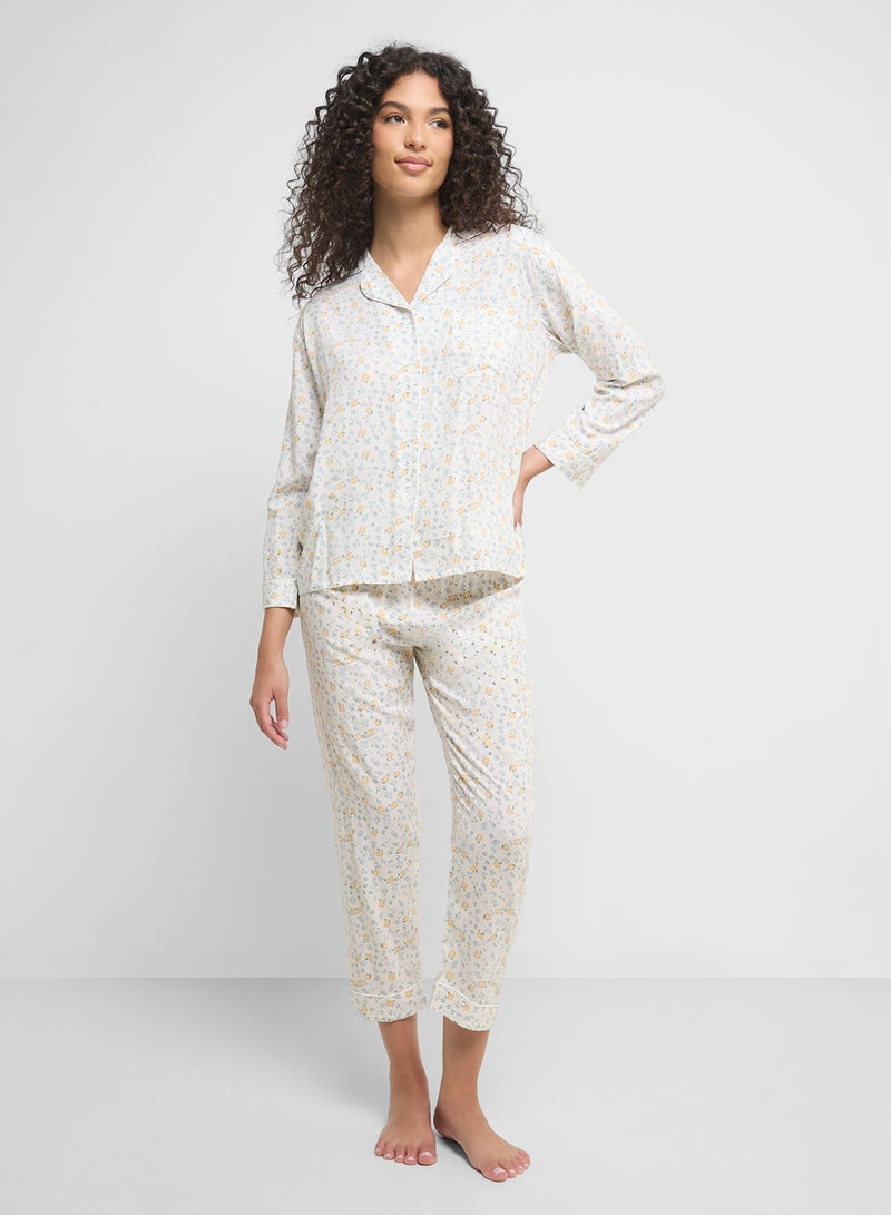 Ginger Floral Button Up Shirt & Pyjama Set  - Image 1