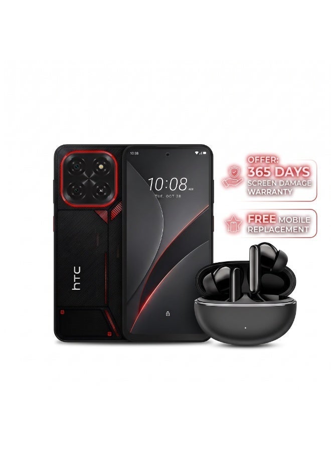 إتش تي سي هاتف ذكي Wildfire E7 Elite 5G ثنائي الشريحة، سعة تخزين 256 جيجابايت، 12 جيجابايت رام، أسود - Image 1
