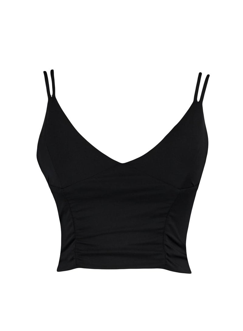 trendyol Black Supported/Styling Double String Strap V-Neck Knitted Sports Bra - Image 5