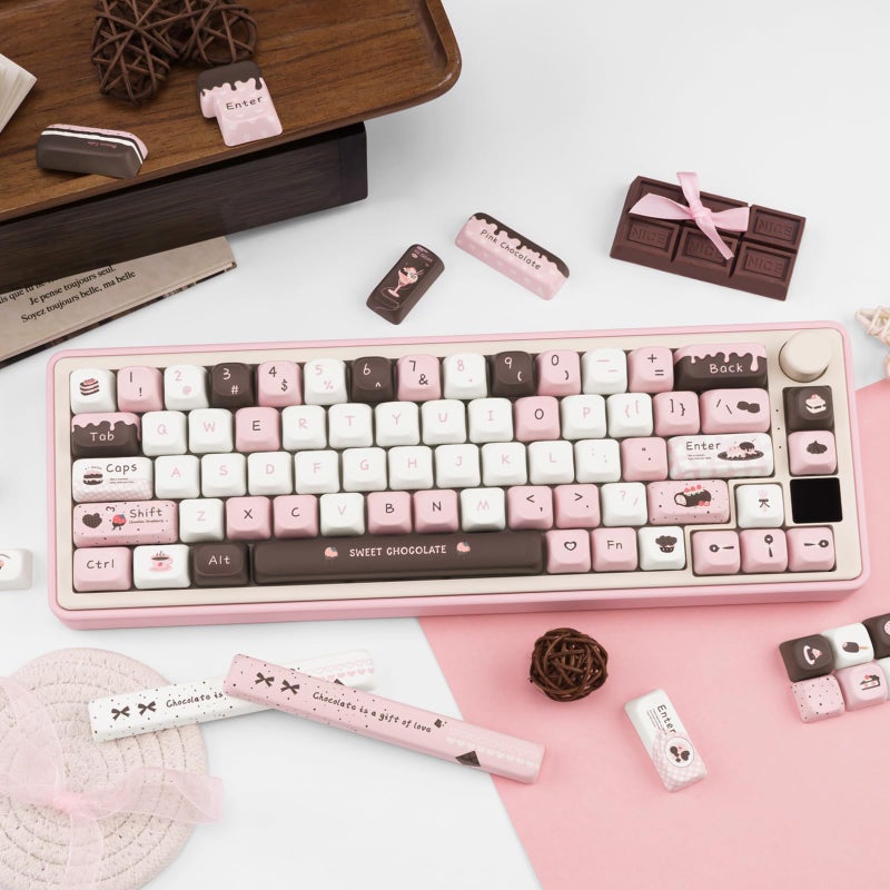COOMICKEY PBT Keycaps 145 Keys, Dye Sublimation PBT Custom Keycap Set, Pink Chocolate Keycaps, Cute Key Cap FOA Profile Keyboard Keycap Set for Cherry Gateron MX Switches Mechanical Keyboard - Image 4