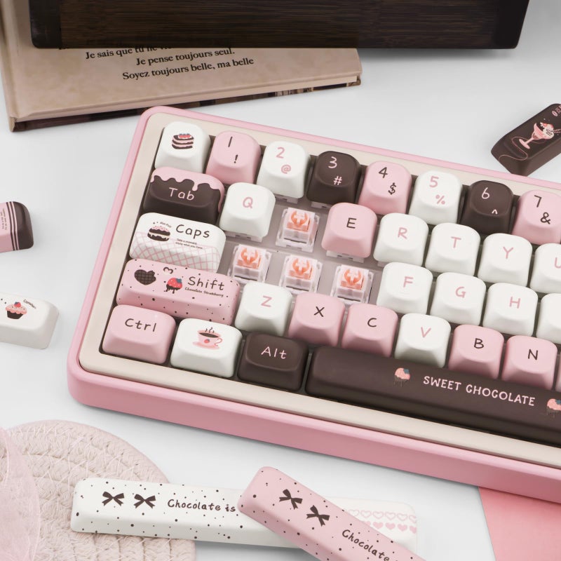 COOMICKEY PBT Keycaps 145 Keys, Dye Sublimation PBT Custom Keycap Set, Pink Chocolate Keycaps, Cute Key Cap FOA Profile Keyboard Keycap Set for Cherry Gateron MX Switches Mechanical Keyboard - Image 5