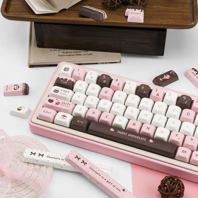 COOMICKEY PBT Keycaps 145 Keys, Dye Sublimation PBT Custom Keycap Set, Pink Chocolate Keycaps, Cute Key Cap FOA Profile Keyboard Keycap Set for Cherry Gateron MX Switches Mechanical Keyboard - Image 3