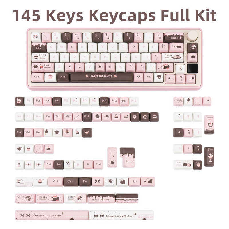 COOMICKEY PBT Keycaps 145 Keys, Dye Sublimation PBT Custom Keycap Set, Pink Chocolate Keycaps, Cute Key Cap FOA Profile Keyboard Keycap Set for Cherry Gateron MX Switches Mechanical Keyboard - Image 2