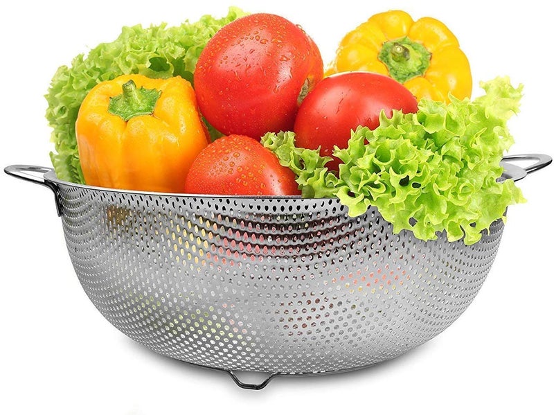 Supreme Mall (Label) Stainless Steel Micro-Perforated Colander Kitchen Strainer Sieve with Handle-Pasta, Rice, Fruit, Vegetable Drainer - Image 2