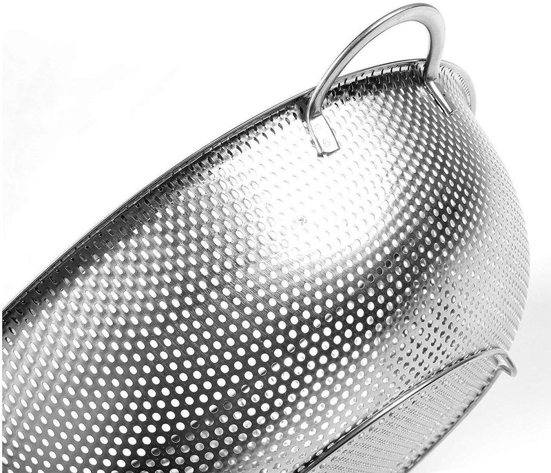 Supreme Mall (Label) Stainless Steel Micro-Perforated Colander Kitchen Strainer Sieve with Handle-Pasta, Rice, Fruit, Vegetable Drainer - Image 5