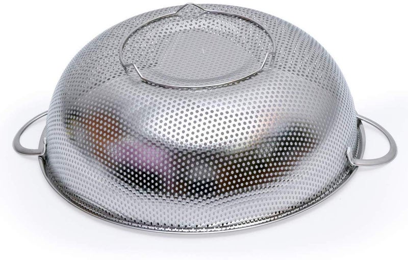 Supreme Mall (Label) Stainless Steel Micro-Perforated Colander Kitchen Strainer Sieve with Handle-Pasta, Rice, Fruit, Vegetable Drainer - Image 4