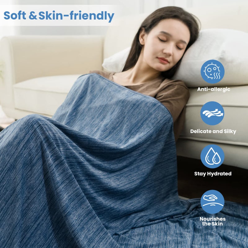 OIGAE Cooling Blanket for Hot Sleepers - Soft & Lightweight Summer Cold Blanket for Night Sweats | Perfect for Bed, Couch, Sofa (Dark Blue, Throw 50" x 70") - Image 5