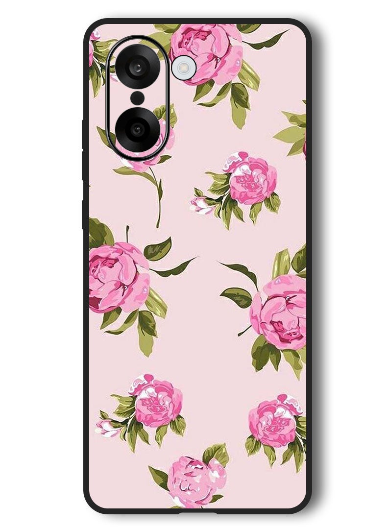 Theodor Case Compatible with OnePlus Nord CE 5 6.77 Inch Protection Shockproof Bumper Cover Hand Painting Pink Flower - Image 1