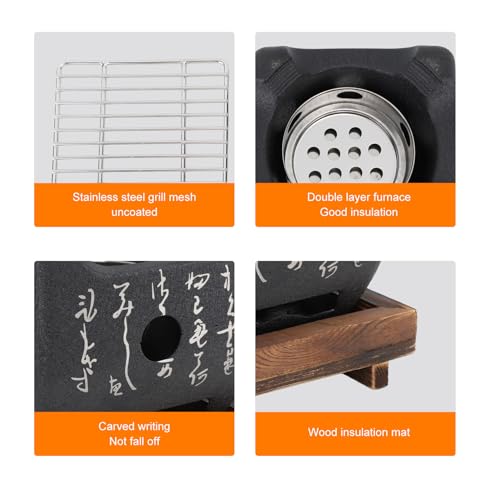 Bewinner Japanese Grill with Portable Design, BBQ Grill Food Charcoal Stove for Household Barbecue Tool - 2 Size Available (19.5x18cm / 7.7x7.1in) - Image 3
