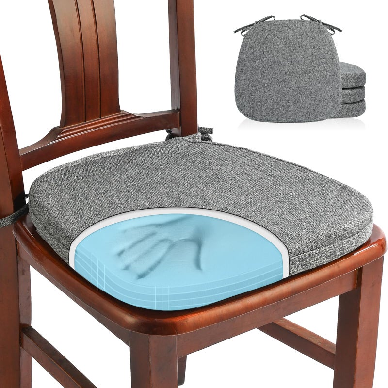 SINOSSO 4 Pack Memory Foam Chair Cushions for Dining Chairs Friendly Woven Fabric 16 UShape Comfortable Kitchen Chair Pads Removable Slip Resistant Seat Cushions Set of 4 Dark Grey