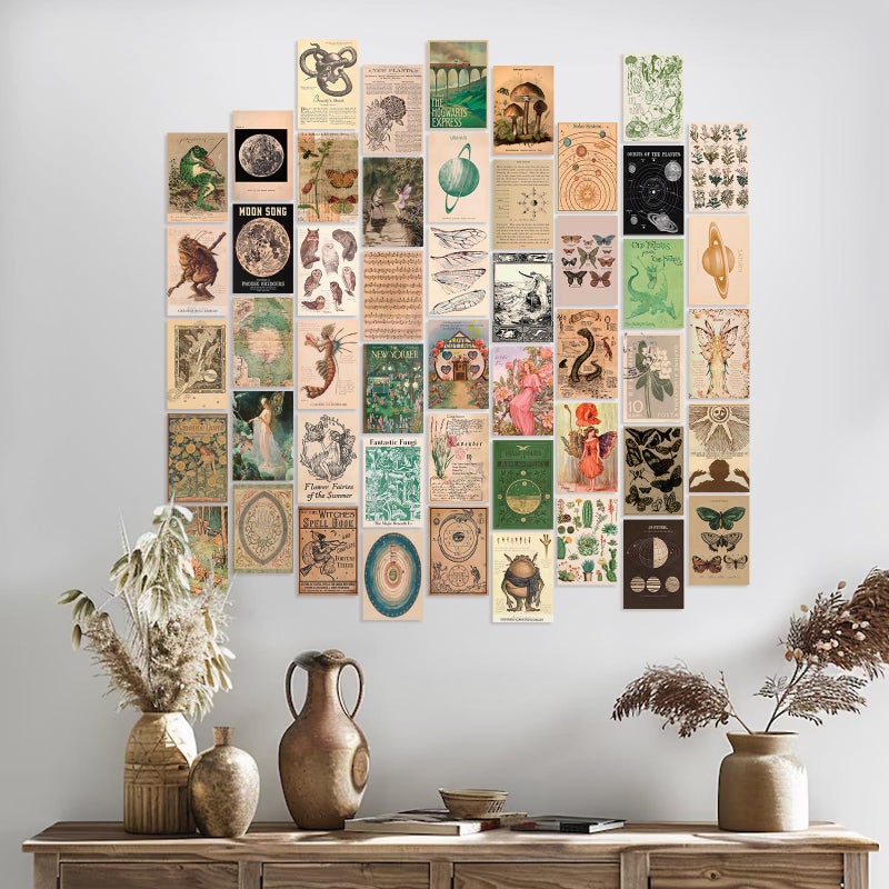 Uniro Vintage Fairycore Decor, 50pcs Fairy Room Decor Aesthetic Pictures, 4"x6" Retro Grunge Fairy Wall Collage Kit, Cottagecore Wall Decor, Goblincore Decor, Earthy Vintage Fairy Wall Art Print Mushroom Pictures for Dorm Bedroom - Image 4