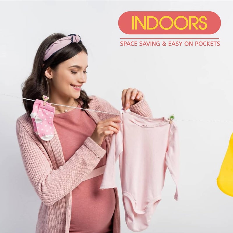 IDIOMUM 49ft Retractable Clothesline for Indoor and Outdoor. Heavy Duty Clothesline Hold Upto 30lbs, Washing Line - PVC Clothes Line Retracting Outdoors, Hang The Wet Dry Clothes Laundryline - Image 5