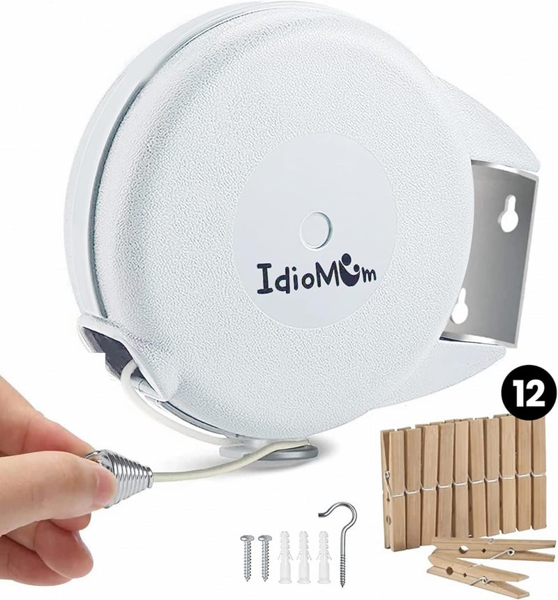 IDIOMUM 49ft Retractable Clothesline for Indoor and Outdoor. Heavy Duty Clothesline Hold Upto 30lbs, Washing Line - PVC Clothes Line Retracting Outdoors, Hang The Wet Dry Clothes Laundryline - Image 1