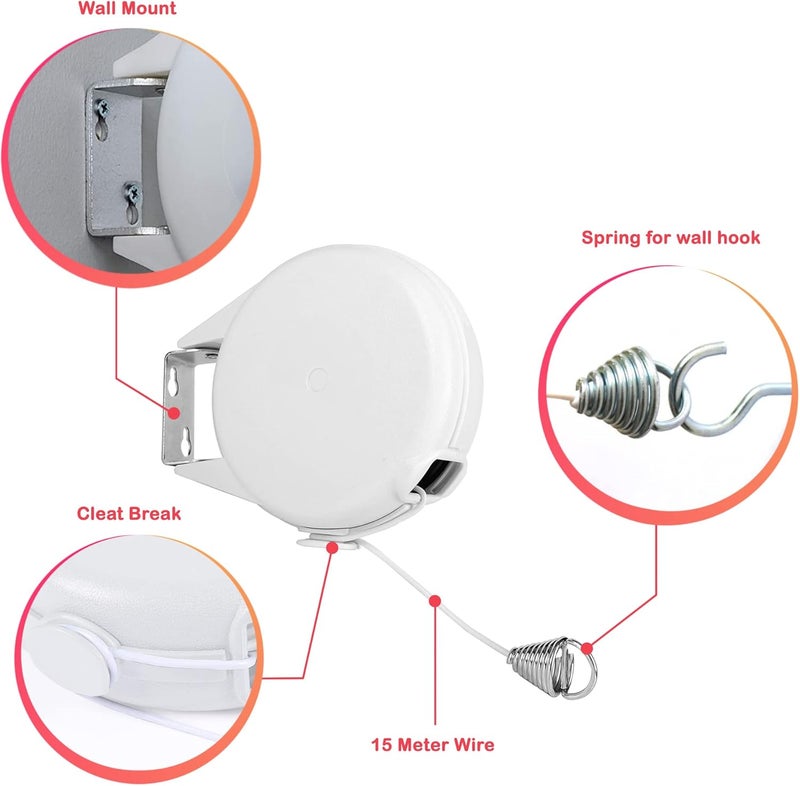 IDIOMUM 49ft Retractable Clothesline for Indoor and Outdoor. Heavy Duty Clothesline Hold Upto 30lbs, Washing Line - PVC Clothes Line Retracting Outdoors, Hang The Wet Dry Clothes Laundryline - Image 3