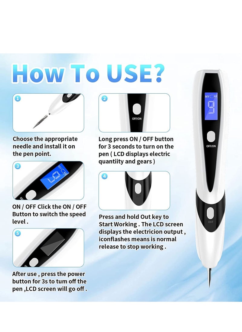 SYOSI - Skin Tag Remover, Skin Tag Removal Kit Tools with LCD Display 9 Adjustable Modes 30 Fine Needles USB Charging Home Usage for, Freckle, Warts, Dark Spot, Nevus Body Facial (white) - Image 1