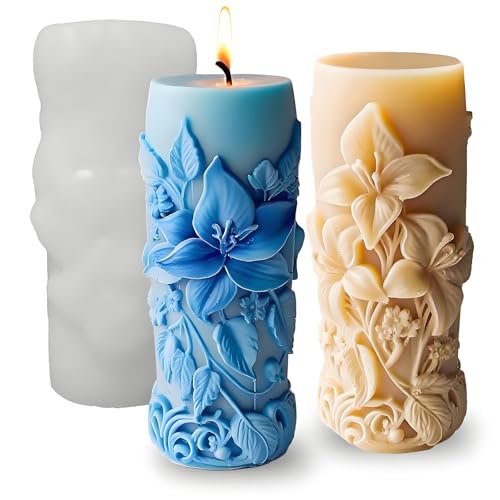 Japleed Elegant Lily Embossed Candle Molds for Candle Making, 3D Flower Silicone Molds for Candle Soap Wax Resin Clay, Blooming Lily Chocolate Cake Fondant Molds, DIY Floral Art Craft Wedding Decor - Image 1