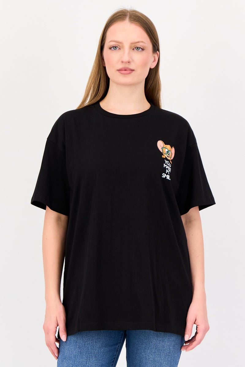 Tom And Jerry Women Crew Neck Short Sleeve Graphic Print T-shirt, Black - Image 1