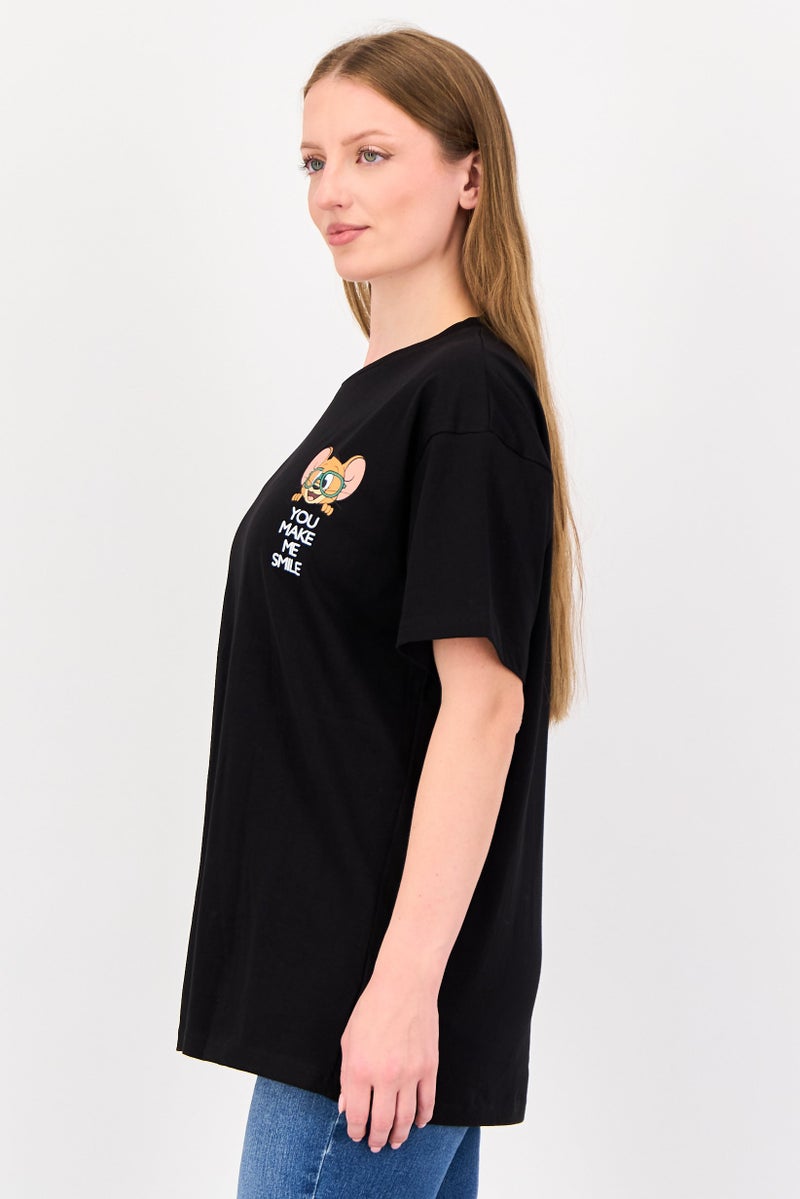 Tom And Jerry Women Crew Neck Short Sleeve Graphic Print T-shirt, Black - Image 3