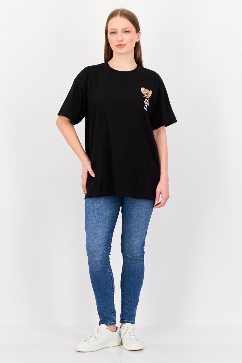 Tom And Jerry Women Crew Neck Short Sleeve Graphic Print T-shirt, Black - Image 4