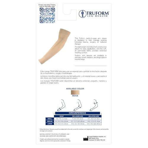 Truform Lymphedema Compression Arm Sleeve, 20-30 mmHg Post Mastectomy Support, Beige, Medium - Image 5