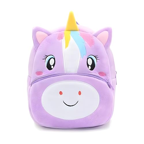 Delicado Toddler Kids Backpack Purple Unicorn Cartoon Mini Preschool School Nursery Picnic Travel Bag for Baby Boy Girl Age 2-5 Years, Lightweight Soft Plush Cute Kids Backpack - Image 1