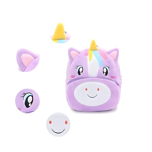 Delicado Toddler Kids Backpack Purple Unicorn Cartoon Mini Preschool School Nursery Picnic Travel Bag for Baby Boy Girl Age 2-5 Years, Lightweight Soft Plush Cute Kids Backpack - Image 4