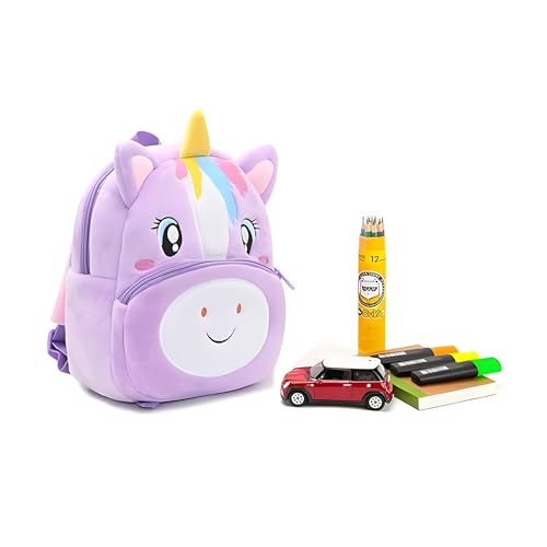 Delicado Toddler Kids Backpack Purple Unicorn Cartoon Mini Preschool School Nursery Picnic Travel Bag for Baby Boy Girl Age 2-5 Years, Lightweight Soft Plush Cute Kids Backpack - Image 5