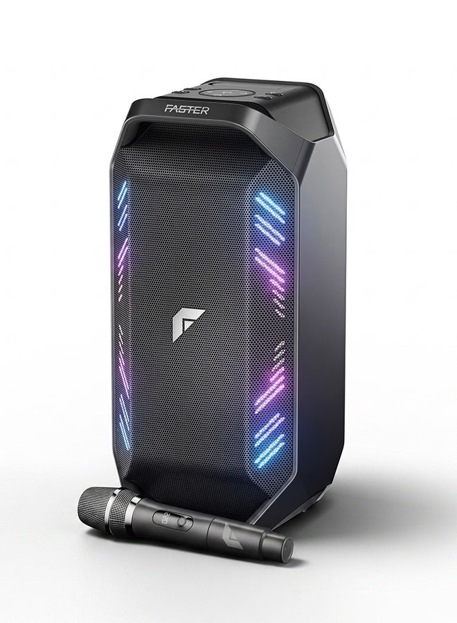 Faster X450 Portable Bluetooth Speaker 90W RMS - Outdoor Party Speaker with Wireless Mic - Advanced Bluetooth 5.3, TWS Modes, USB, RGB Lights, Bass Adjustment, FM Radio, AUX Inputs - 6.5 Inch Woofers, Fast Charging - Solid Metal Build For Camping, Outdoor Travel, Beach, Pool - Image 1