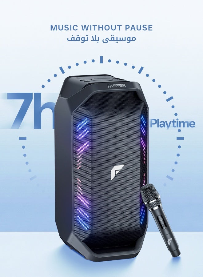 Faster X450 Portable Bluetooth Speaker 90W RMS - Outdoor Party Speaker with Wireless Mic - Advanced Bluetooth 5.3, TWS Modes, USB, RGB Lights, Bass Adjustment, FM Radio, AUX Inputs - 6.5 Inch Woofers, Fast Charging - Solid Metal Build For Camping, Outdoor Travel, Beach, Pool - Image 4