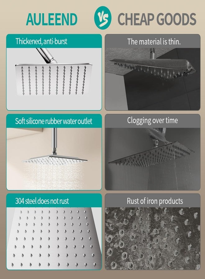 AULEEND Square Shower, High Flow Stainless Steel Square Rain Shower, High Pressure Design Even With Low Water Flow (Brushed Nickel, 10 Inch) - Image 4